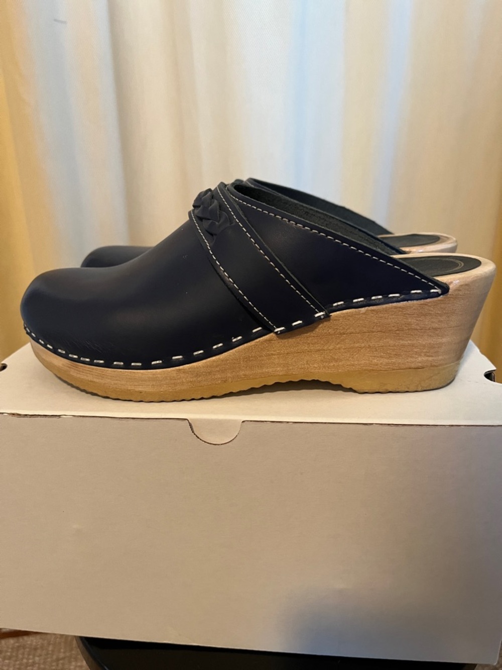 No. 6  Navy Leather Clogs with Contrast Stitching - Picture 4 of 5